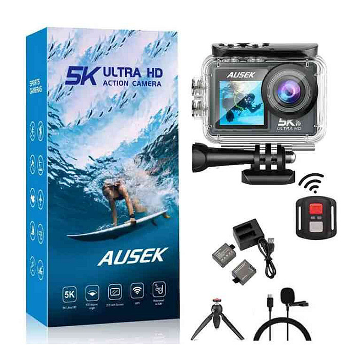 Ausek AT-M40R 5K Ultra HD Dual Screen 5K/4K Waterproof Action...